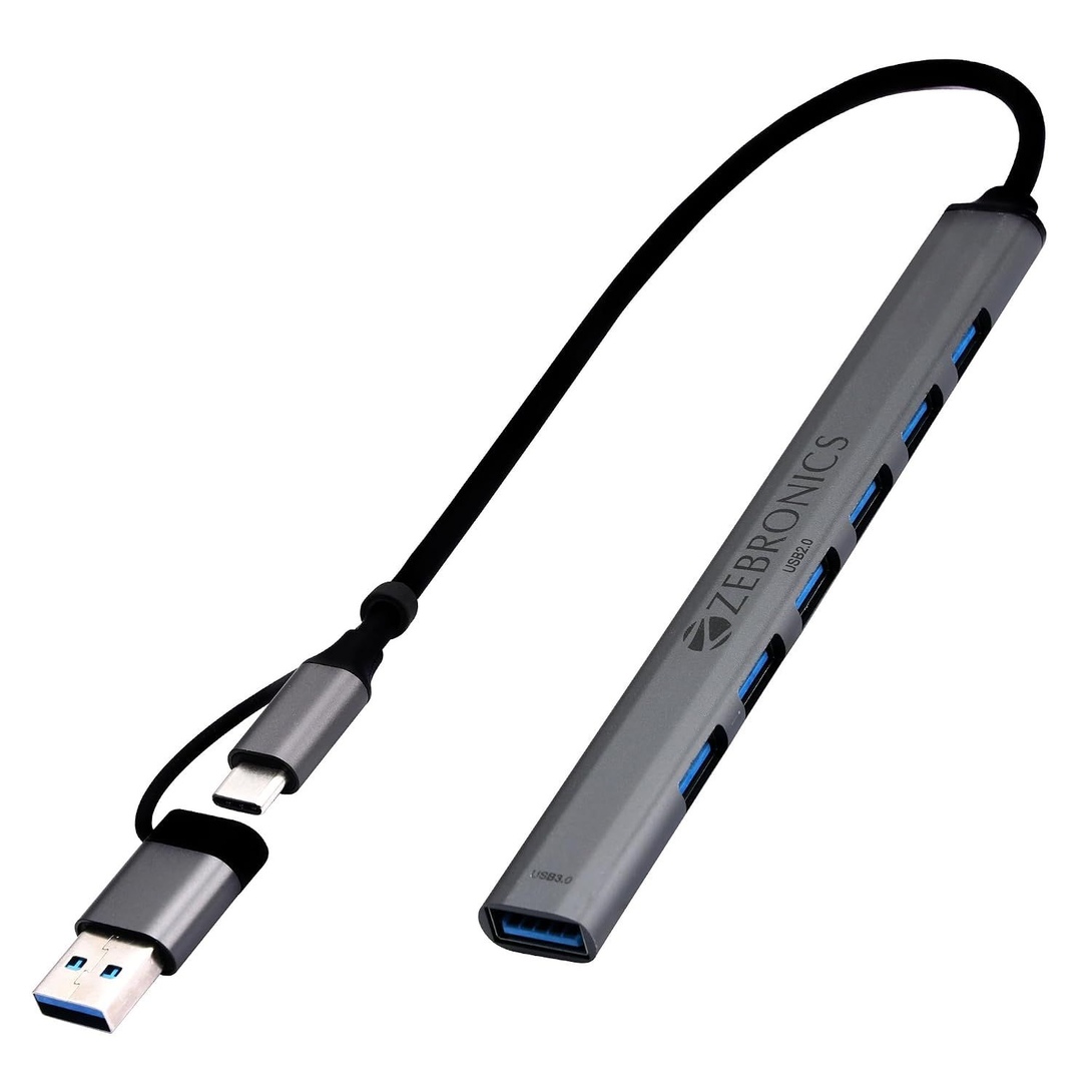 ZEBRONICS 700HB Type C Multiport Adapter 7 USB Ports | USB 3.0 | Aluminum | Laptop Tablet PC