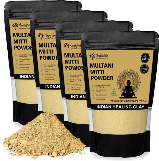  Simply Vedic 100% Natural Multani Mitti Powder (4 x 200g = 800g) @ ₹140 Only | 82% Off | Now or Never Deal!