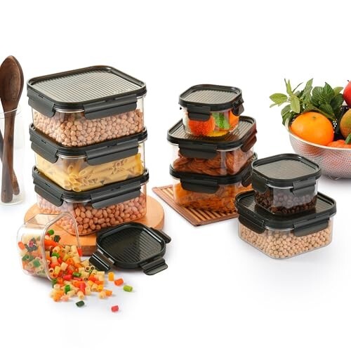 CELLO Modulock Pet Storage Container For Kitchen Set of 9 Pcs, Black (1000ml x 3, 600ml x 3, 260ml x 3) | Freezer & Fridge Safe, Airtight Pet Kitchen Storage Container For Beans, Whole Grains, Spices
