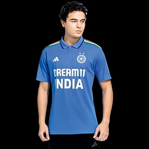 Adidas Cricket Men's ODI Fan Jersey Short Sleeve True Blue For Champions Trophy, 1 pc (Size - S) location specific