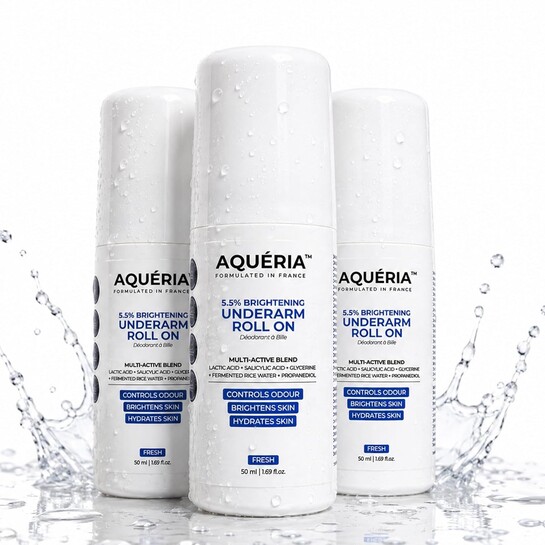 Aqueria Pack of 3 Underarm Brightening Roll-On for Men & Women | Lactic Acid, Fermented Rice Water & Glycerine | Helps Reduce Dark Underarms, Pigmentation & Uneven Skin Tone | Controls Body Odour | Fresh Fragrance | (5