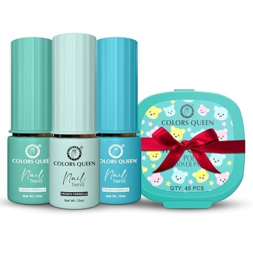 Colors Queen Nail Trend Glossy Nail Paint Combo Set of 3 with Free Nail Paint Remover Wipes - 45 pcs| Long Lasting & Vibrant Nail Paint for Women (Tranquil Aqua, Open Sky, Freeze Please, 39ml)