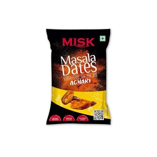 MISK Masala Dates Achari, 40g | Flavoured Seedless Dates | Healthy Snacking | Ready-to-Eat | Superfood Snack | Energy Snack