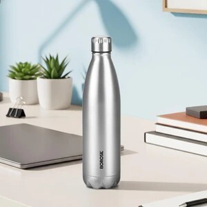 BOROSIL Bolt Steel Water Bottle, 24 Hours Hot & Cold Double Wall Insulated Flask 1000 ml Steel Flask (Pack of 1, Silver)