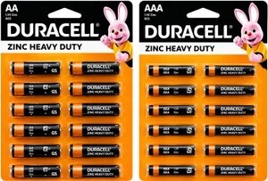 DURACELL Zinc Heavy Duty AA AND AAA Batteries, 1.5V Leak-Resistant Power  Battery (Pack of 24)