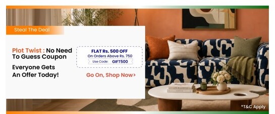Pepperfry | Flash Deal - Flat 500 off on order Above 750 | Cart Coupon - GIFT500 | Free Shipping | 