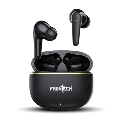 FRONTECH Zen True Wireless Earphones | Powerful Deep Bass | Type-C Port | Up to 35 Hrs Play Time | Bluetooth 5.3 | Touch Control | 450mAh Charging Case (EF-0063, Black)
