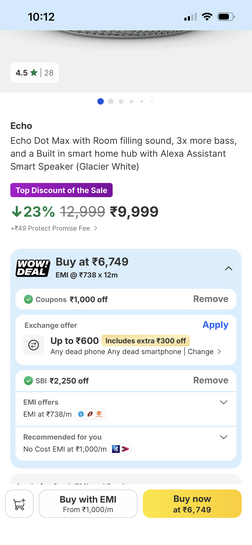 Amazon alexa Echo dot max @ 6749 
