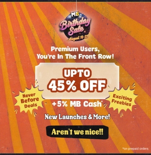 MuscleBlaze 14th Birthday Sale  | Up to 45% Off + Freebies | New Launches + 5% MB Cash