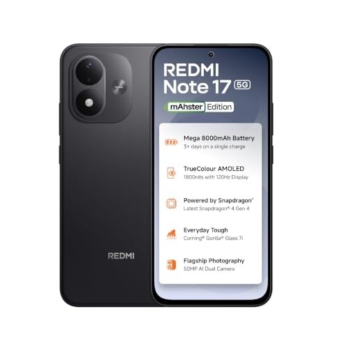 Redmi Note 17 5G (Dark Night, 8GB RAM, 128GB ROM) | 8000mAh Battery + 45W Fast Charging | 6.99" TrueColour AMOLED | Snapdragon 4 Gen 4 | 50MP Dual AI Camera 