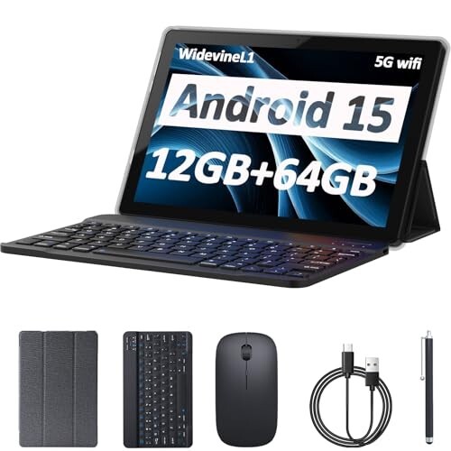 Android 15 Tablet 10 Inch, 12GB RAM+64GB ROM+1TB Expandable