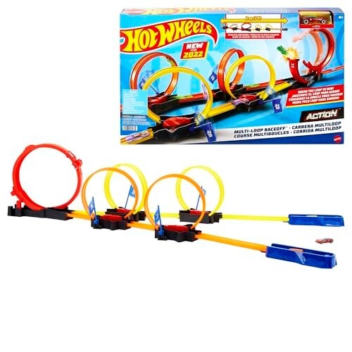 Hot Wheels® Multi-Loop Race Off™ Playset, with 1 Car, Knock Down Flags to Score Points & Break the Loop, Toy for Kids 4 to 10 Years Old​