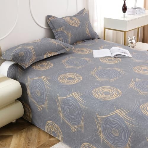 Dew Cotton Bedsheet for Double Bed 160 TC 250 x 225 CM, Grey