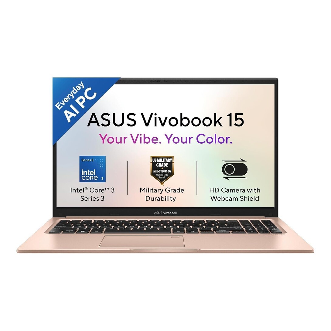 ASUS Vivobook 15 (2026),Intel Core 3 304 (Series 3-Latest Gen),Fingerprint Sensor,8GB RAM,512GB SSD,FHD,15.6"(39.6 cm),Win 11,M365 Basic(1Y),Office 2024,Terra Cotta,1.7 Kg,X1504MA-BQ424WS,AI Laptop