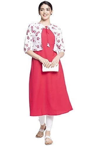 Women's Crepe Jacket Kurta (ALC4045_Peach_S)