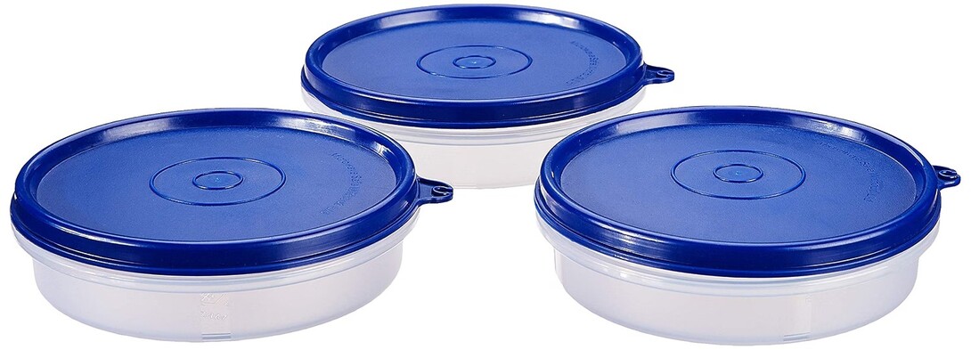 Amazon Brand - Solimo Plastic Lunch Box Set, 190 ml, Set of 3, Blue