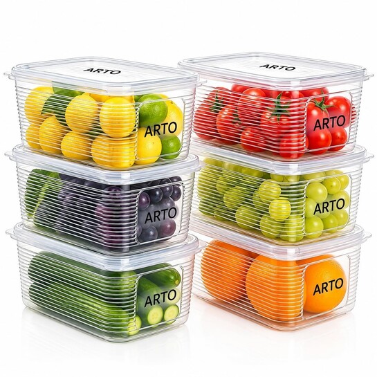 Arto Kitchen Storage Container Box Set of 6 – Multipurpose Food Storage Kitchen Organizer for Fridge & Pantry – Stackable, Airtight, BPA Free, Durable Food Grade Box for Rice, Dal, Snacks & Meal Prep