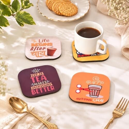 GKD Glossy Wooden Tea Coasters Set of 4 