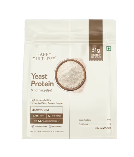 Instamart → Happy Cultures Unflavoured Fermented Yeast Protein Isolate 505 gm at ₹456 & other deals 