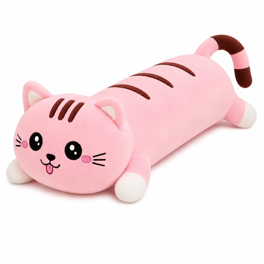 Cat Plush Hugging Cushion 60cm | Ultra Soft | Sleeping Pillow | Kids Girls | Light Pink