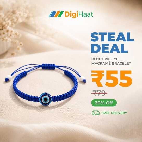 Check out BLUE EVIL EYE MACRAMÉ BRACELET on DigiHaat