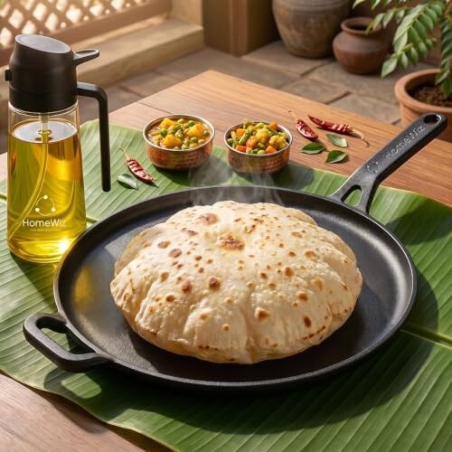 HomeWiz Cast Iron Roti Tawa 28 cm | Free Oil Dispenser 500ml [₹2550 Coupon]