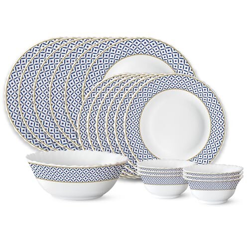 Larah by Borosil Juliet Fluted Series Opalware Dinner Set | 19 Pieces for Family of 6 | Microwave & Dishwasher Safe | Bone-Ash Free | Crockery Set for Dining & Gifting | Plates & Bowls | White