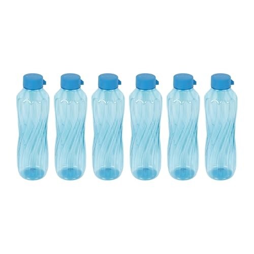 PEARLPET BPA-Free Plastic Water Bottle Set |Lightweight, Leak-Proof & Freezer Safe – Pack of 6 (1000ml Each), Blue