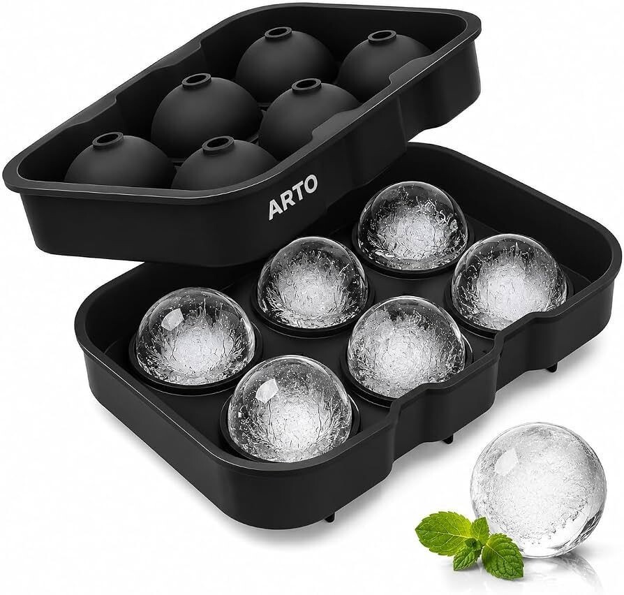 Ice Ball Maker Mould, Silicone Round Ice Sphere Tray, 6 Cavity Ice Ball Mould with Lid & Filling Funnel, BPA Free Food Grade, Slow Melting Ice Balls Cocktail, Cold Coffee, Home Bar Accessories (Black)