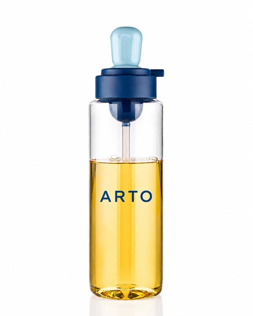 Arto 2-in-1 Oil Dispenser Bottle with Silicone Brush | 1 Litre Plastic Cooking Oil Pourer Bottle with Basting Brush Applicator | Leak Proof Drip Free Oil Bottle for Kitchen Olive Oil Vinegar Sauce