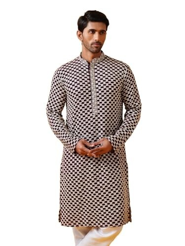 SOJANYA (Since 1958 Men's Cotton Thread Embroidered Long Kurta [Size - S]
