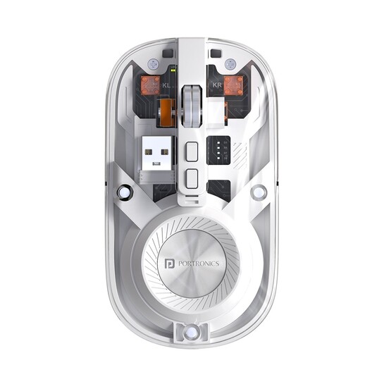 Portronics Toad 8 Transparent Wireless Bluetooth Mouse with Dual Wireless (BT + 2.4 GHz), Rechargeable Battery, Noise-Free Clicking, Show/Hide Desktop, Multi-Device Pair, Adjust Sensitivity
