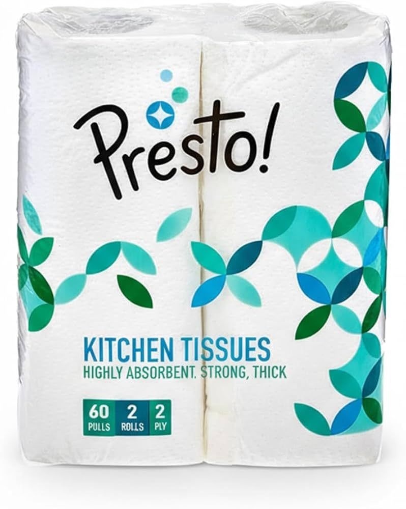 Presto 2 Ply Kitchen Tissue Paper Roll Pack of 2 | 120 Pulls | 60 Towels | Soft Absorbent