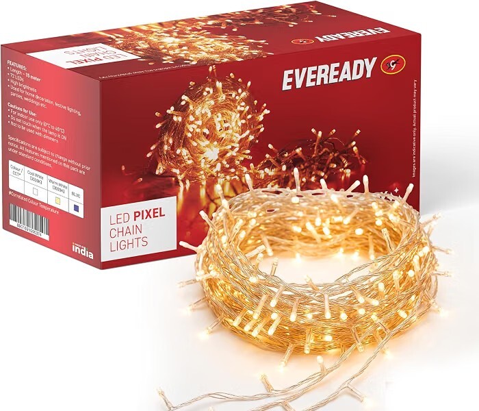 EVEREADY UTSAV, 33 FEET LED Pixel Lights, 46 LEDs, BIS Approved, High Brightness Home Decoration Ladi String Lights for Ganpati, Diwali, Christmas, Festivals, Warm White, Pack of 1 