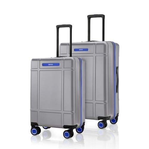SNITCH Blink Set of 2 Cabin & Check-In Trolley Bags with 8 Wheels (Silver)