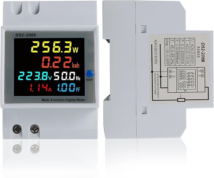 BOSYTRO Single Phase Energy Meter, AC 40-300V 100A Electric Meter 1 Phase Wattmeter DIN Rail Meter Watt KWh Voltmeter Ammeter