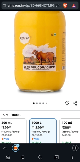 Vediko Origins A2 Gir Cow Ghee (1000L)