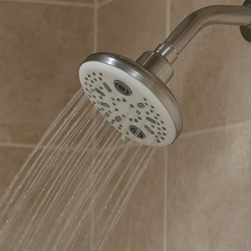 Amazon Basics Shower Head for Bathroom | Round Multifunction 5-Spray Overhead Shower | Wall Mount Bathroom Shower with Pause Function, Chrome Finish, 4.5 Inches
