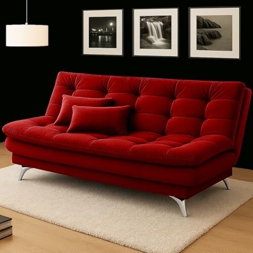 FURNY Eagel 3 Seater Fabric Sofa Cum Bed Set with 2 Cushions, Best Fit for Indian Homes, Living Rooms, Offices with 3 Year Warranty (Red Color)
