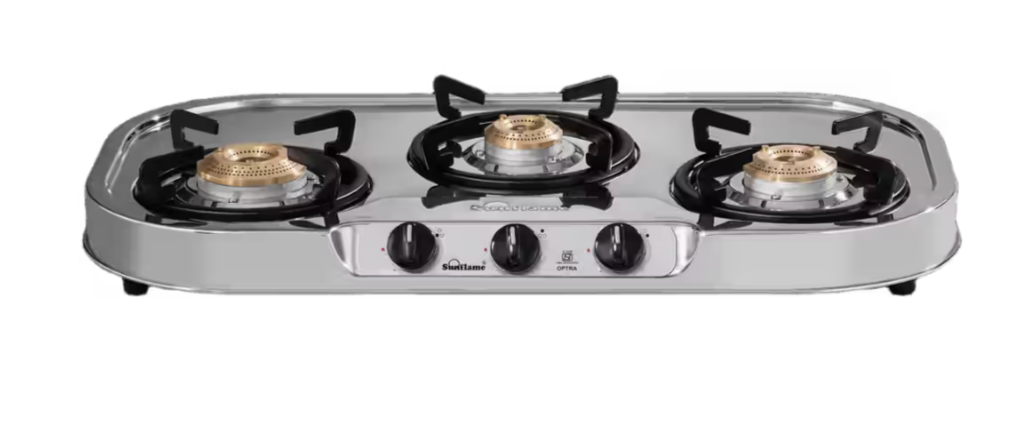 Sunflame SS Optra 3 Burner Gas Stove (1 Medium and 2 Small Brass Burners) at ₹2819