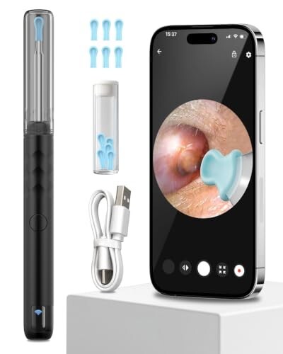 ELECTOMANIA Wireless Ear Wax Removal Tool Kit with 1296P HD Camera 6 LED Lights & Wifi Connection, Ear Cleaning Machine with 5 Silicone Tips Free, Light Weight, IP67 Waterproof for iOS and Android