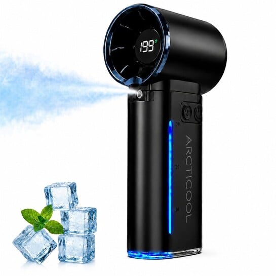 ARCTICOOL Mist Fan with Water Spray, Portable Cooling Fan with 199-Speed Adjustable Wind, 12000 RPM Turbo Hand Fan with 3000mAh Rechargeable Battery for Travel, Outdoor, Summer Heat