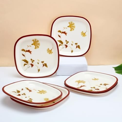Nayasa Square Quarter Plate DLX Set of 6 - Microwave Safe Maroon Snack Plates