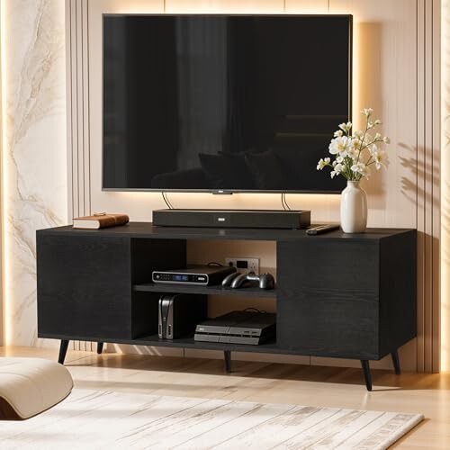 ABOUT SPACE TV Unit - Engineered Wooden TV Stand Table with Bottom Open Storage, WiFi Router Stand (Black Mahogany - L 136 x B 40.5 x H 53 cm)