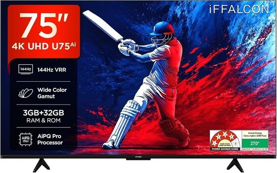 iFFALCON 189 cm (75 Inches) 4K UHD Smart LED Google TV | 144Hz VRR | 3GB RAM | Dolby Vision & Atmos | Game Master | 75U75
