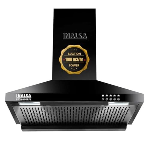 INALSA Pyramid Shape Wall Mount Kitchen Chimney 60 cm|1100 m³/hr Powerful Suction|Ekon 60BKFL