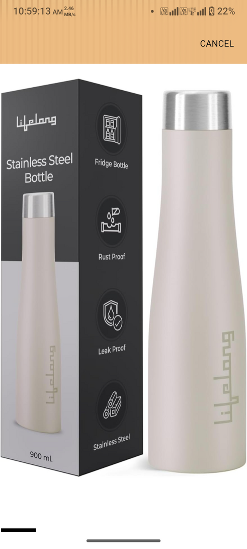 Lifelong Stainless Steel Water Bottle 900ml | Durable, Leak-Proof, Easy Grip, Rust Free, Easy-to-Clean, Odour-Free Bottle with Secure Cap for School, Travel, Gym & Work (LLBT03AB, Almond Birch)