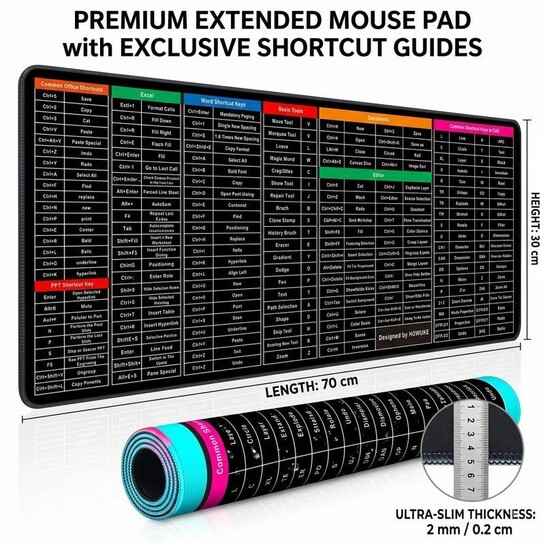 KSM Keyboard Shortcut Mat – Extended Large Desk Mat for Office & Gaming Non Slip Base Mousepad (Multicolor)