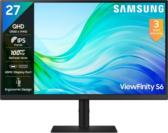 Samsung ViewFinity S6 68.4 cm (27 inch) Quad HD LED Backlit IPS Panel 300nits, 2K Monitor, 