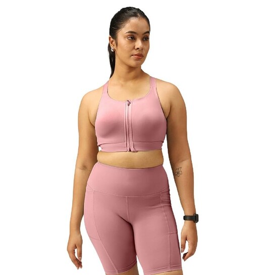 BlissClub Zip-Up Sports Bra | Front Zip Closure | Attached Hook for Extra Support | Adjustable Straps | Removable Cups